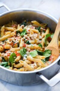 OnePot Pasta with Ground Turkey & Spinach foodiecrush