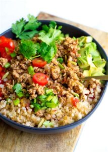 Ground Turkey Taco Bowls with Cauliflower Spanish Rice